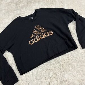 Adidas 8-BIT Graphic gold foil cropped black sweatshirt Woman’s Size Large